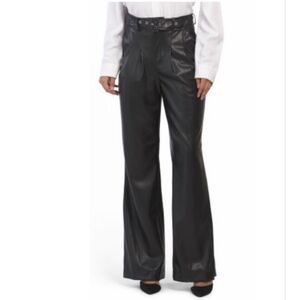 NWOT 7 For All Mankind Vegan Leather Wide Flare Leg Trouser Pants, Pleated Waist